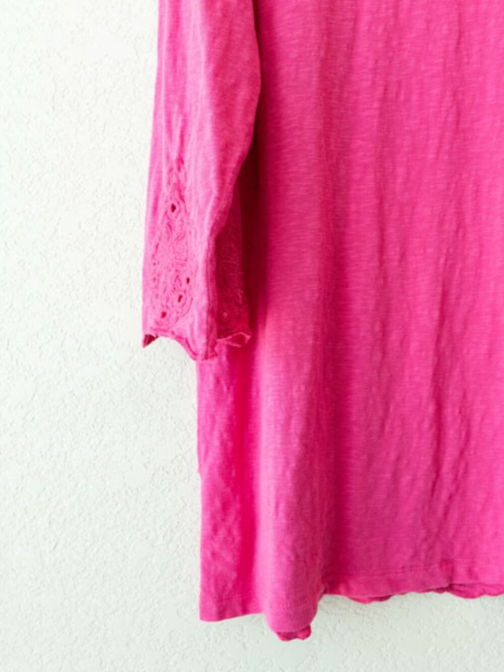 Talbots Pink Tassel Top XL Eyelet Hem Boho Cotton Tunic 3/4 Sleeve Peasant - Picture 12 of 13